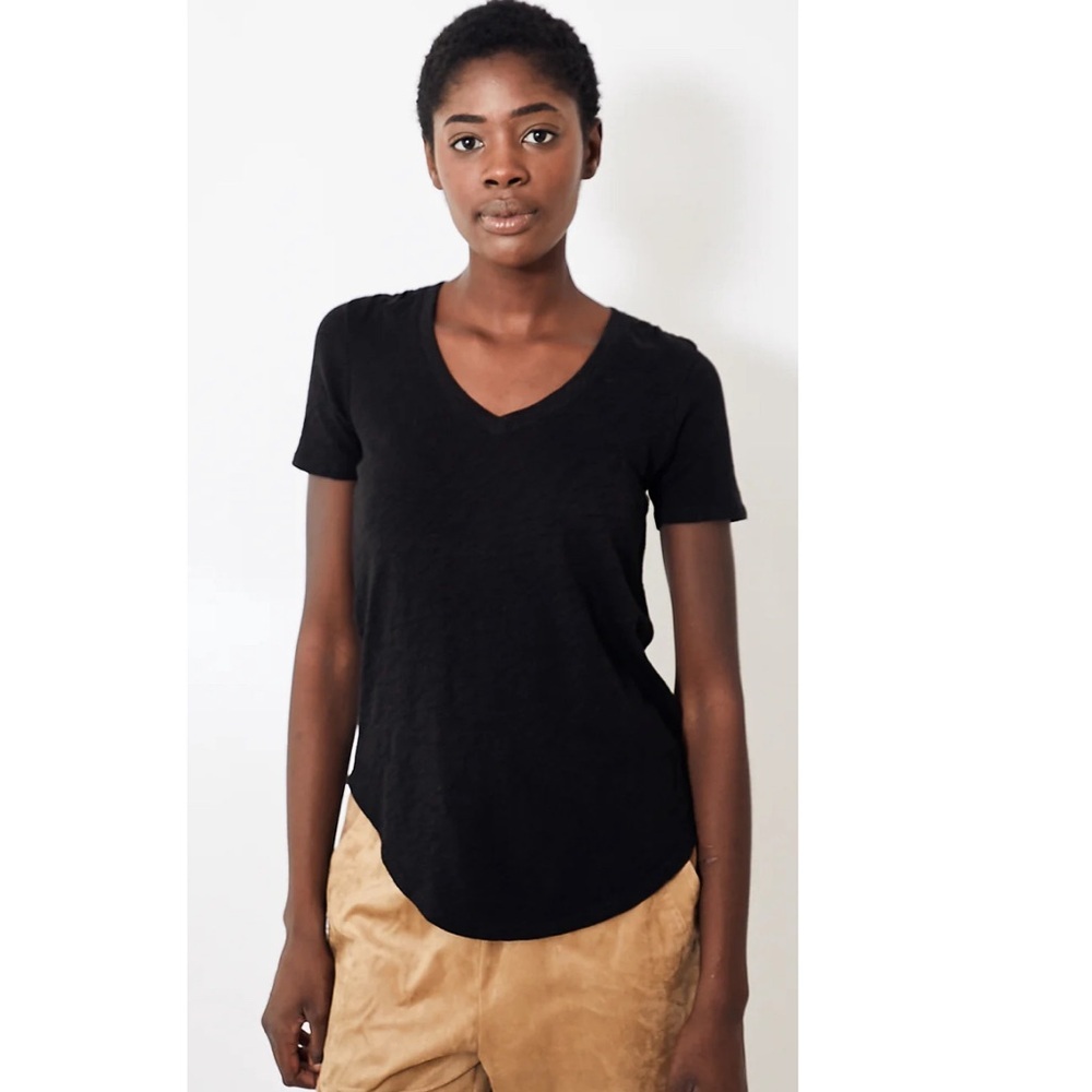 ATM Slub Jersey Classic V- Neck Tee Shirt in Black.